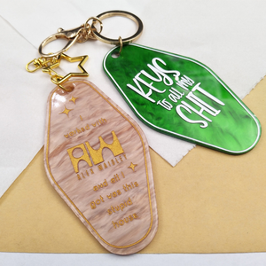 Groothandel Custom Logo Promotionele Blanco Plastic Acryl Retro Vintage Motel Hotelkamer Sleutelhanger
