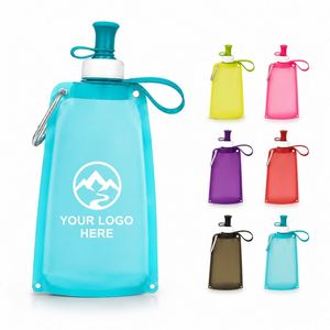 Custom Logo TPU Silicone Collapsible <b>Water</b> Bottle Foldable Sports <b>Water</b> <b>Pouch</b> Leakproof Outdoor Running Hiking Drinking Bag - Product Image 1