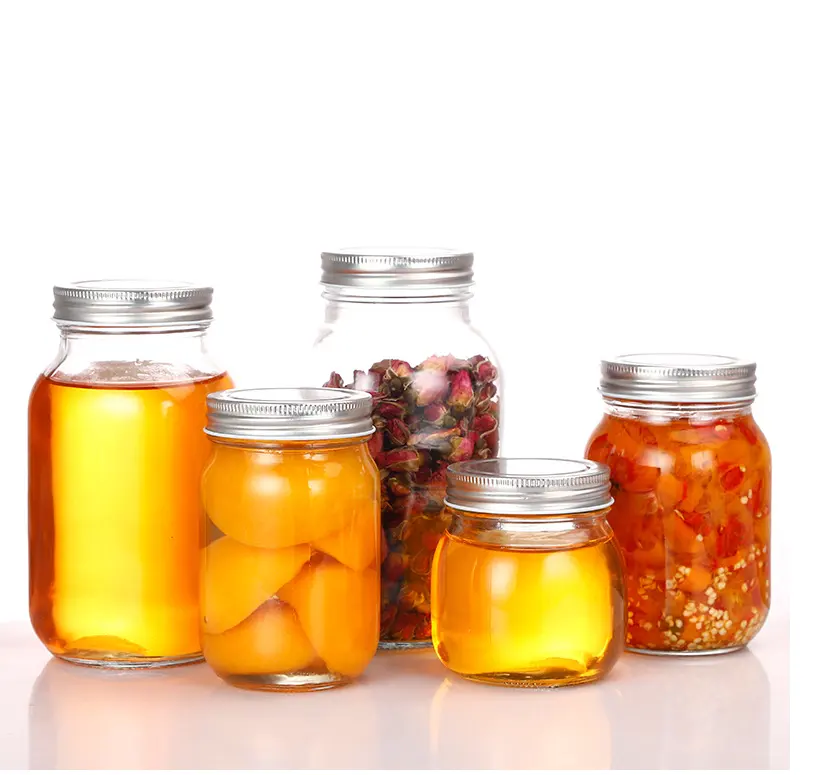 Glass jam jar around Airtight pickle various food , Glass Canning Jars with Metal Airtight Lids and Bands, preserve jar