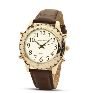 Montre parlante personnes malvoyantes Quartz cuir de luxe hommes femmes acier inoxydable anglais parlant montre pour les personnes aveugles - Product Image 6
