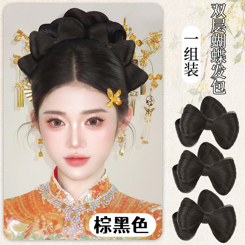 โบว์สองชั้น [สีน้ำตาลและสีดำ] แพ็ค 3 ชิ้น