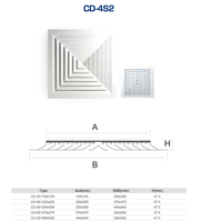 Diffuseur de plafond 4 voies avec registre et noyau amovible - Aluminium RAL 9016/9010 pour systèmes de ventilation et de climatisation