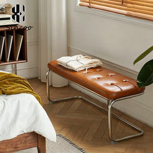 Luxury Modern Beauty Salon Waiting <b>Sofa</b> <b>Bench</b> Technical Leather Upholstered Stainless Steel Legs Waiting Chair for Hair Salon - Product Image 1
