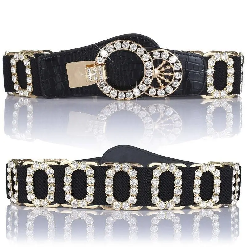 Luxury High Quality Girls Women Rhinestone Belts Elastic Pearl Belt