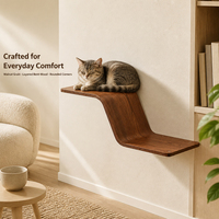 Étagère murale en forme de Z en placage de noyer pour chat, plateforme flottante de saut et de repos, accessoire de mobilier mural pour chat d'intérieur