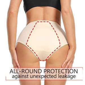 Ondergoed Uit De 4xl-Periode Voor Tieners 3 Lagen-Katoenen Menstruatie Slipje Met Hoge Taille, Lekvrije Meisjes Slipjes (Nude/Zwart) - Product Image 1