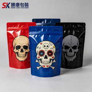 Custom 3.5g Printed Skull Pattern Mylar <b>Bags</b> Stand Up Pouch Resealable Zipper Polyester Film <b>Bag</b> Smell Proof Food Packaging - Product Image 1