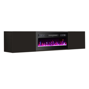 Meuble TV Autoportant et <span class=keywords><strong>Mural</strong></span> de 72" (183 cm) Blanc Noir en Bois avec Foyer Électrique - Product Image 2