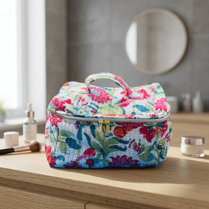Floral Quilted Cotton Duffel Bag Lightweight Weekender Travel Tote Zipper Closure Vintage <b>Water</b> Resistant Large Capacity <b>Case</b> - Product Image 6