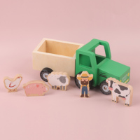 Mini remorque en bois pour enfants en gros Jouets pour tout-petits Animal en bois Petit modèle de remorque Jouets éducatifs