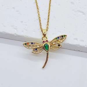 Collier pendentif libellule en cristal plaqué or 18 carats Collier pendentif hip-hop en cuivre animal avec zircon - Product Image 5