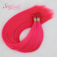 Extensions de cheveux naturels vierges I-Tip, 100 % cuticules intactes, pré-collées, double épaisseur, couleur rose, personnalisables