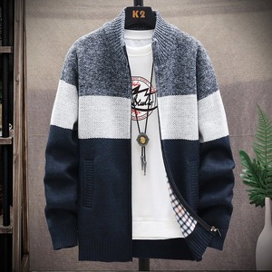 Sonbahar ve Kış Artı Kadife Dik Yaka Hırka Erkek Renk Bloklu Ceket Trend Gençlik Süveter Bol Büyük Beden - Product Image 4