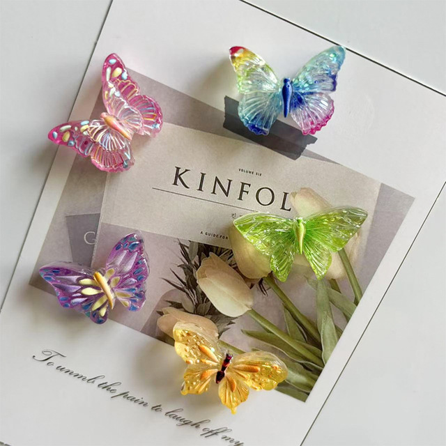 New Resin DIY Fridge Magnets Creative Cultural Cute Cartoon Simulation Butterfly Series Home Kitchen Decoration