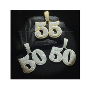 Collar con Colgante de Número 55 en Oro, Cadena de Cuerda, Plata de Ley 925, Moissanita, Letra del Alfabeto, Chapado en Oro, Joyería Elegante, Regalo - Product Image 1