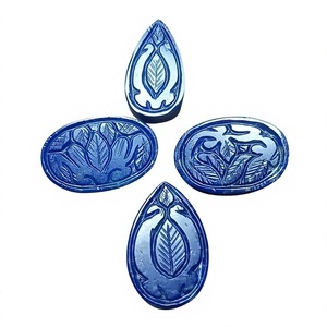 HARI OM CREATIONS ลาพิส ลาซูลีธรรมชาติ ขนาด 20 มม. แกะสลักลายดอกไม้ใบไม้เรียบเนียน อัญมณี ของขวัญวันเกิด เครื่องประดับ รับรองโดย IGI ราชสถาน - Product Image 1