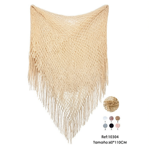 Grande scialle a rete 60x110 cm con frange beige per protezione solare - Product Image 2