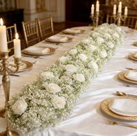 Chemin de table pour mariage, fleurs artificielles en soie, roses artificielles, décoration de mariage, fleurs artificielles roses et oranges