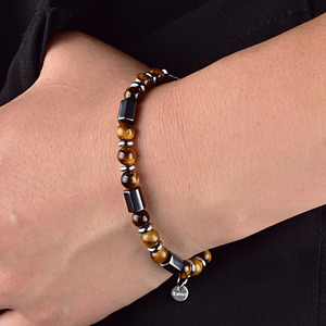 Perles En Acier Inoxydable Oeil De Tigre Perlé Bracelet Conception À La Mode pour Hommes Femmes Noir Gallstone Bracelet En Gros - Product Image 3