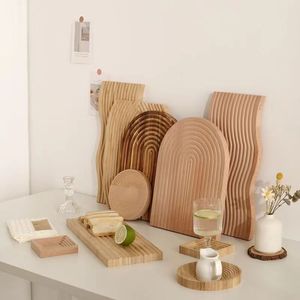 Nordic Style Solid Wood Serving <b>Tray</b> With Ripple Design For <b>Tea</b> Coffee Bread Hotel Use Decorative Photo Prop - Product Image 2
