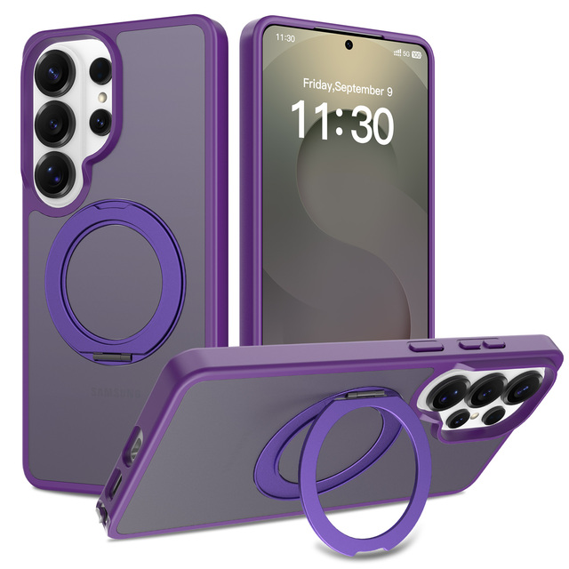 Shockproof Frosted Camera Lens Protection Magnetic 360 Rotatable Stand Wireless Charging Compatible Samsung S26 Ultra Phone Case