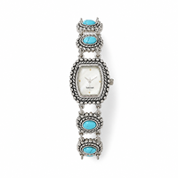 Montre-bracelet vintage en pierre turquoise pour femme, cadran en nacre argentée antique, bijoux, OEM ODM