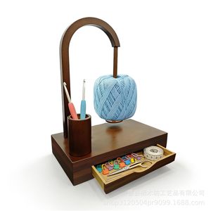 Solid Wood Yarn Rack With Storage Drawer <b>Crochet</b> <b>Hook</b> Holder Yarn Ball Stand For Crafting - Product Image 1