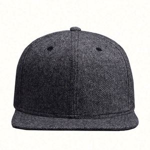 Custom <b>Hip</b> Hop Performance Outdoor Sporty 50% Wool Herringbone Fabric Autumn Winter 6 Panel Mid Profile Flat Bill Hat - Product Image 2