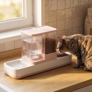 Dispensador Automático de Agua y Comida para Gatos <span class=keywords><strong>2</strong></span> en 1, Estación de Agua y Comida por Gravedad con Doble Recipiente para Gatos de Interior - Product Image 1