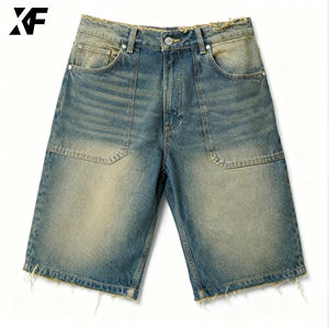 XUFEIオリジナルカスタムデニムジーンズショーツストリートウェアメンズ100%コットンバギーカーゴローヘムエッジアシッドウォッシュドジョーツメンズ - Product Image 1
