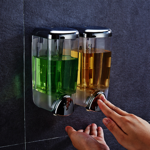 Distributeur de savon liquide double manuel en plastique chromé à fixation murale HF, distributeur de <span class=keywords><strong>gel</strong></span> <span class=keywords><strong>douche</strong></span>, support pour désinfectant pour les mains, mousse de bain, <span class=keywords><strong>gel</strong></span> <span class=keywords><strong>douche</strong></span> - Product Image 3