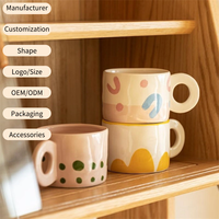 Tasse à café en céramique avec poignée, 300 ml, sous-glaçure colorée, pour les fêtes, design esthétique, passe au lave-vaisselle, sans danger pour les aliments