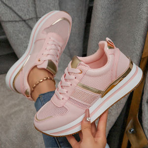 Chaussures de marche tendance et sportives en maille épaisse, confortables, élégantes, rehaussantes, à semelle épaisse, légères, respirantes, à lacets, en PVC - Product Image 3