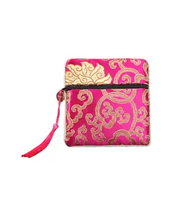 11.5*11.5cm Square Luxury Brocade Embroidered Jewelry Purse Pouch Gift For Beads Bracelets Jewelry Jade Wood Art Objects