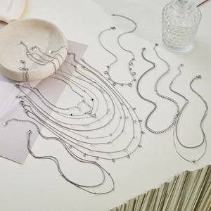 多层锁骨链防水不锈钢项链配透明锆石银简约分层首饰系列 - Product Image 1