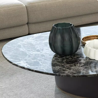 Meubles de maison de luxe, table basse ovale moderne avec plateau en marbre et pieds en acier pour salon, appartement