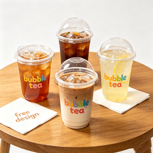 แก้วพลาสติกใส PET แบบมีฝาปิด สำหรับงานปาร์ตี้ พิมพ์โลโก้ได้ตามต้องการ ใช้สำหรับใส่ไวน์ เครื่องดื่ม ชานมไข่มุก น้ำผลไม้ - Product Image 1