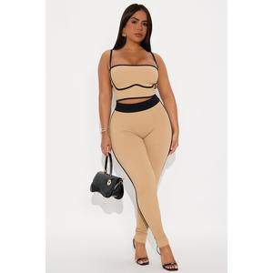 Set da donna 2 pezzi da allenamento a coste senza maniche <span class=keywords><strong>con</strong></span> pantaloni elastici a vita alta completo sportivo due pezzi <span class=keywords><strong>tuta</strong></span> da Yoga da palestra - Product Image 2