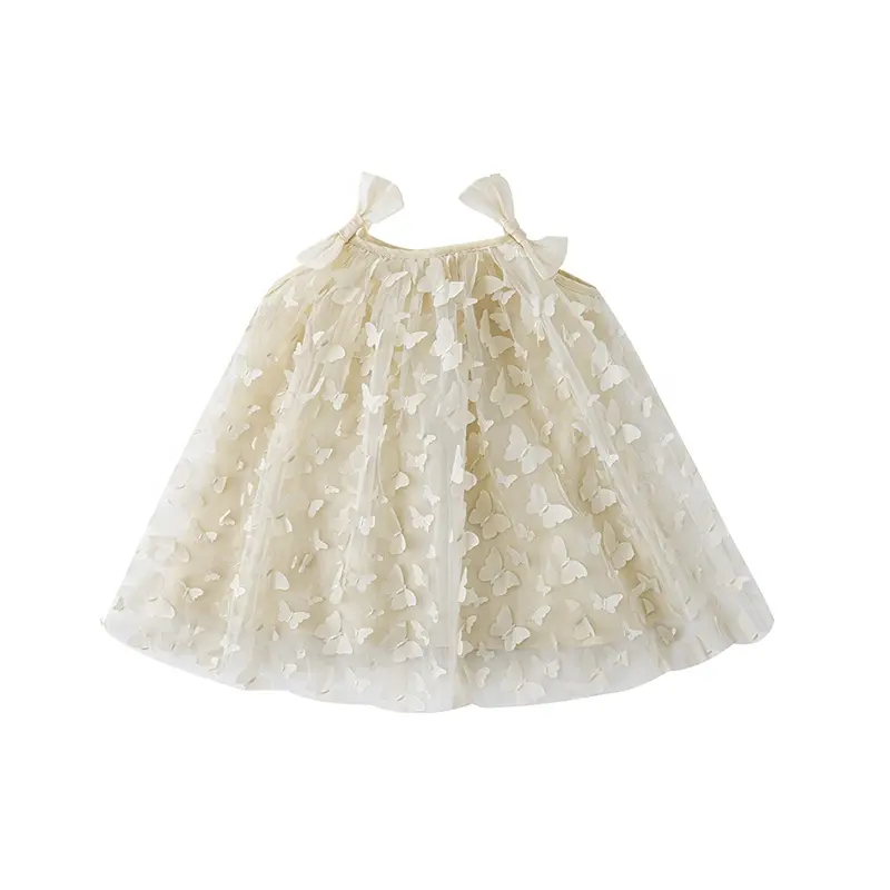 Boutique 2023 Summer 3D Butterfly Sleeveless Strap Princess Fancy Kids Girl Dresses