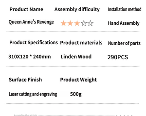 Maqueta de Madera del Barco Queen Anne's Revenge, Altamente Realista, Rompecabezas 3D, Kit de Juguete Educativo DIY para Jóvenes, Regalo - Product Image 6