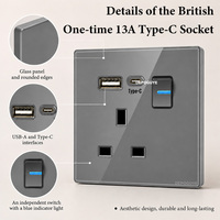 Prise murale industrielle intelligente 230V UK avec panneau tactile en verre trempé, 4 prises et 1 USB-A, 1 USB-C - Pour la maison connectée