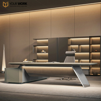 Bureau de direction moderne et luxueux en panneaux de bois en forme de L, modulaire et sain, pour PDG, directeur, patron, avec garantie de 5 ans