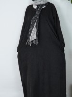 Robe en molleton noir 2026, grande taille, manches longues, col rond, abaya modeste pour la prière, OEM, pour femmes musulmanes