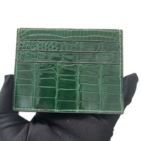 Portefeuille fin pour homme en cuir de crocodile véritable vert foncé, porte-cartes de crédit, portefeuille minimaliste en cuir exotique véritable
