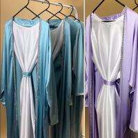 2024 modèles Eid dubaï islamique élégant modeste Abaya femmes robe musulmane intérieur Slip robe Abaya ensemble diamant Satin soie ouvert Abaya