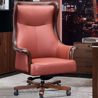 Chaise de direction de style chinois en bois massif Yazhi, en cuir véritable, pivotante, réglable en hauteur, confortable et spacieuse, pour la maison ou le bureau