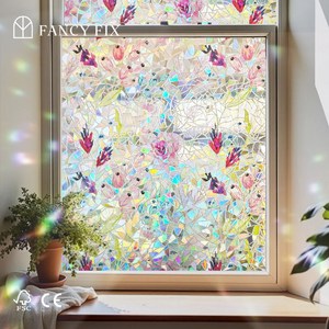 Fancyfix patrón de flores Arco Iris 45x200CM ventana se aferra PVC ventana calcomanías estática no adhesiva privacidad - Product Image 4