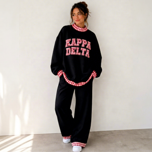 Custom Logo Women's Two-Piece Fall Sweatsuit Long-Sleeve Knit <b>Mock</b> <b>Neck</b> <b>Tops</b> Wide-Leg Pants Set Streetwear Casual Set - Product Image 1
