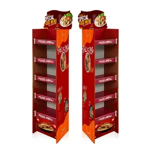 Wholesale Cardboard Display Counter Custom Logo Stand Up Four Tiers Store Carton Food Display Stand