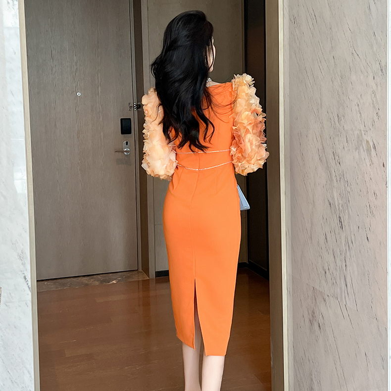 ZYHT 10864 2024 New Dresses - Elegant Midi Orange Party Wear